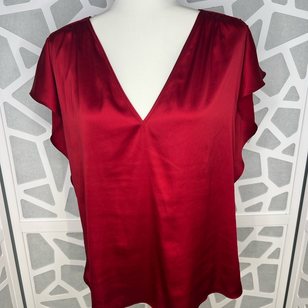 White House Black Market Red Sleeveless V-Neck Blouse